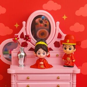 Pink Vanity Set with Figurines